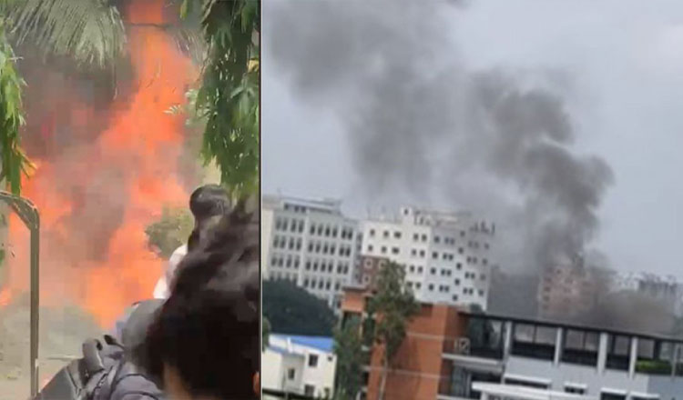 রাজধানীর উত্তরায় বিমান বাহিনীর প্রশিক্ষণ বিমান বিধ্বস্ত